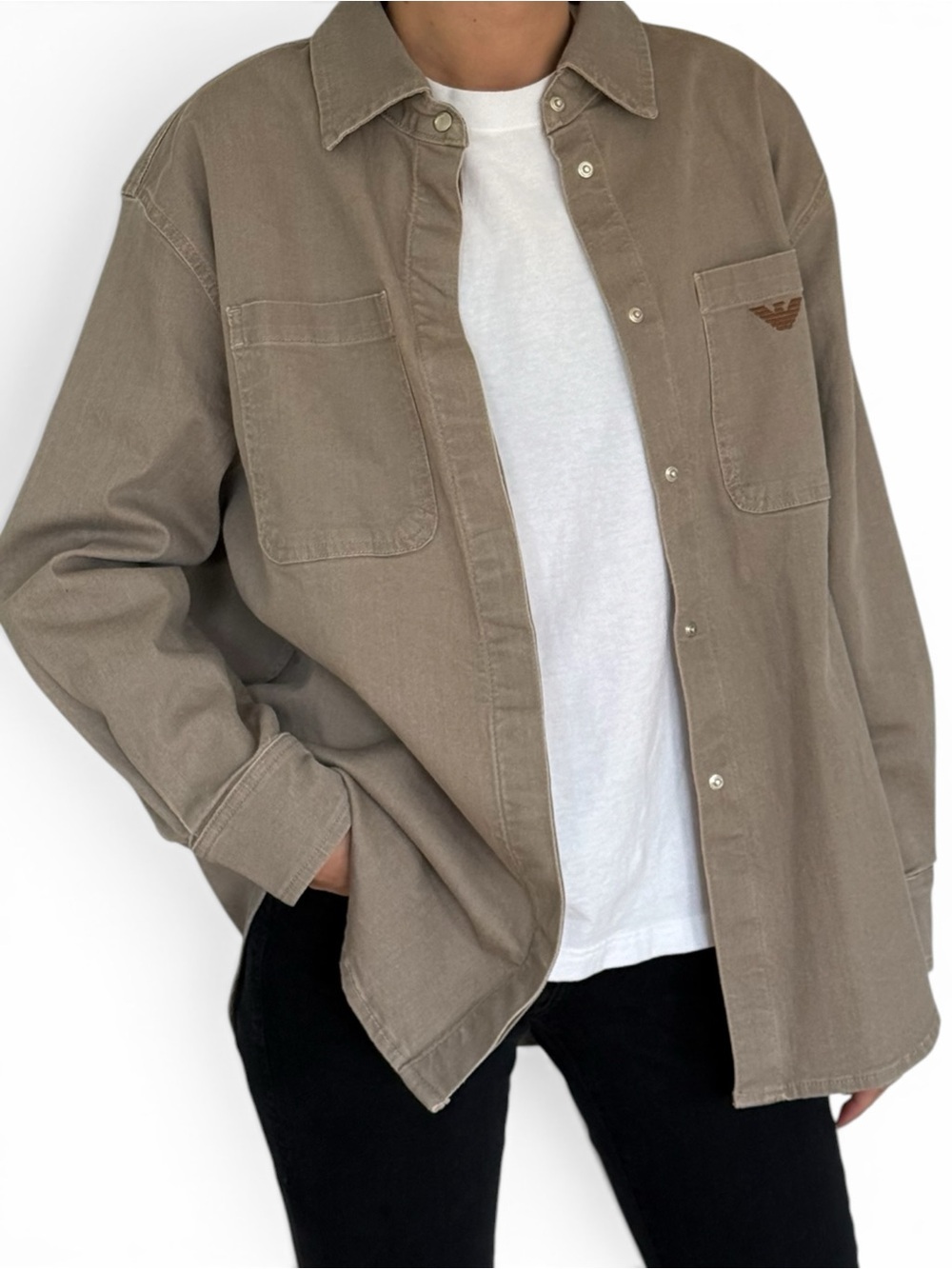 Emporio Armani SS23 Oversized Cotton Overshirt Shacket Taupe Beige NWT Size 44
